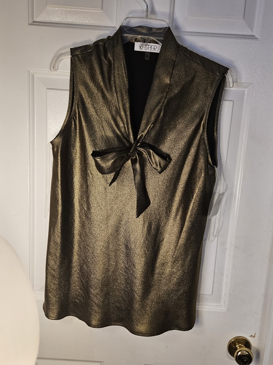 Kasper Tops - Kasper Metallic Bronze Tie-Front Sleeveless Top